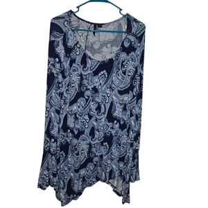 New Directions Blue Asymmetrical 3/4 Sleeve Blouse